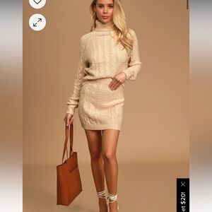 Lulu’s Beige Cable Knit Two-Piece Sweater Dress Size: L